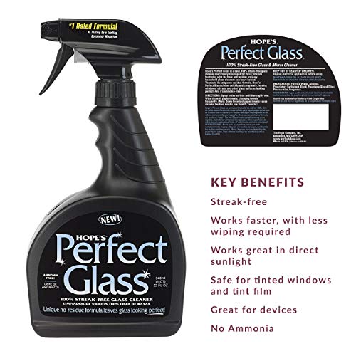 HOPE'S Perfect Glass Cleaner, Streak-Free, Ammonia-Free Window, Mirror, Screen, and Shower Door Cleaner, Indoor and Outdoor Glass Surfaces, 32 Fl Oz Spray Bottle and 67.6 Fl Oz Refill, Pack of 4 - style: 32 Fl Oz Spray Bottle and 67.6 Fl Oz Refill (Pack o
