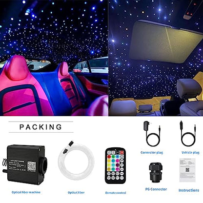 AZIMOM 16W Twinkle & Sound Activate 600pcs*0.03in*13.1ft Fiber Optic Starlight Headliner Kits for Car Home Star Ceiling Sky Decoration, APP& Remote Control Light Engine End Glow Fiber Strands - size: Standard+600pcs*0.03in*13.1ft