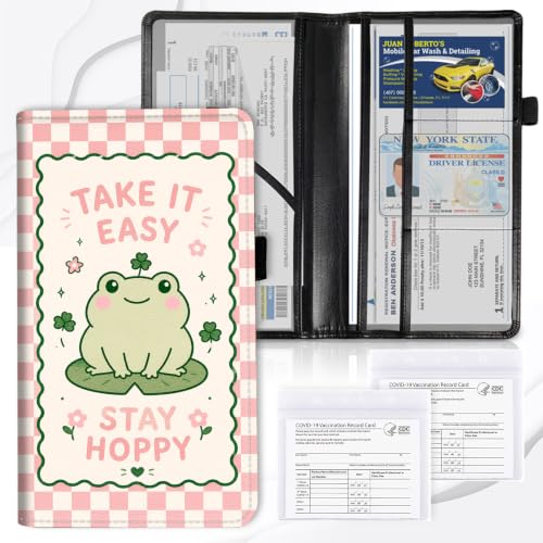 Car Registration and Insurance Card Holder Wallet, Cute Frog Vehicle Document Organizer for Glove Box, Auto License & ID Card Holder Case, Slim Multi-Slot Car Paper Organizer - color: Cute Frog