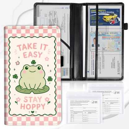 Car Registration and Insurance Card Holder Wallet, Cute Frog Vehicle Document Organizer for Glove Box, Auto License & ID Card Holder Case, Slim Multi-Slot Car Paper Organizer - color: Cute Frog