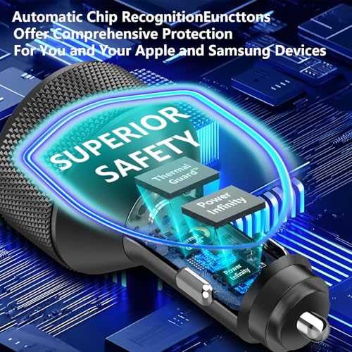 KYOHAYA USB C Car Charger, 120W 6Port USB-C & USB-A Power Car Phone Charger - color: Velvet Black