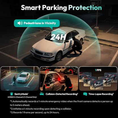 BOTSLAB 4K 3 Channel Dash Cam Front and Rear/Inside with Fuse Tap Hardwire Kit Type C, Dash Camera 24/7 Parking Mode, 3.18”Touch Screen Dashcam, Built-in GPS 5.8GHz WiFi Voice Control, Free 128GB Card