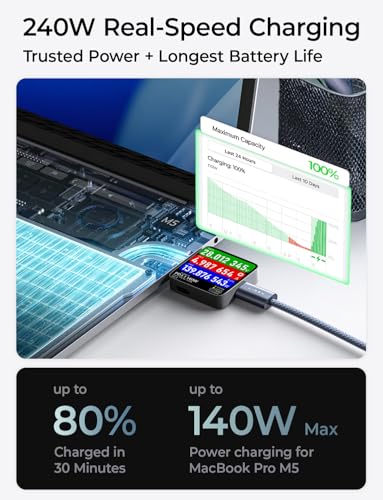 LISEN USB C to USB C Cable 10ft, 240W Long USB C Cable Fast Charging - color: Midnight, size: 10FT+10FT