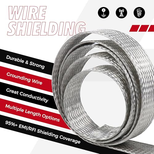 1/2" Wide Tinned Copper Braided Metal Wire Shielding Sleeve Ground Strap Automotive Flat Mesh Flexible Expandable Sheath (12mm ID-52ft) - size: 1/2 in Wide(0.32 in Dia)-52ft