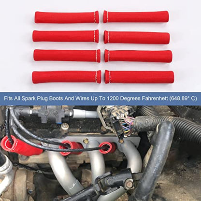 JDMSPEED 8PCS Red 1200° Spark Plug Wire Boots Heat Shield Protector Sleeve Cover Replacement for SBC BBC 350 454 6 Inch - color: Red