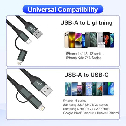 USB to USB C and Lightning Cable for Apple Carplay & Android Auto - USB C and Lightning Cable 2 in 1 Carplay Cable [MFi,3A,Data Sync] USB A to C & Lightning for iPhone17 16 15 14 13 12 11 Android,Grey - color: Grey