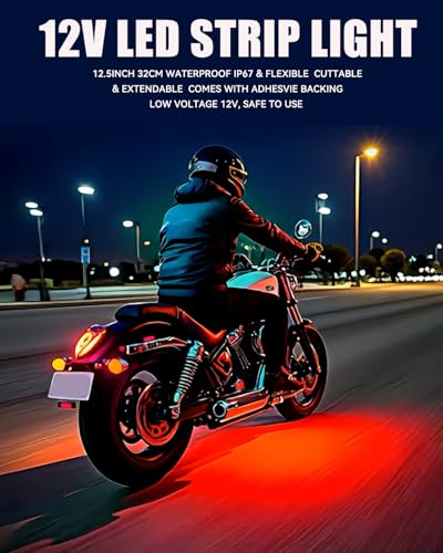 Keiurot 12V Led Light Strip for Car Motorcycle Golf Cart 12.5In Red 4Pack - color: Red Led Strip