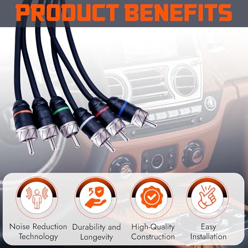 Elite Audio Premium Series 17ft. 6-Channel Car Audio RCA Cable – Double Shielded, Oxygen Free Copper, Noise Reducing Audio Cable for Amplifiers, Subwoofers, Speakers, and Processors – PRM617 - size: 17' (ft), style: 6-Channel