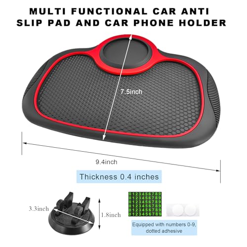 Multifunction Car Anti-Slip Mat, Rotatable Auto Phone Holder Anti Skid Pad with Temporary Parking Number, Universal Extra Large Dashboard Pad for Keys Coins Electronic Devices