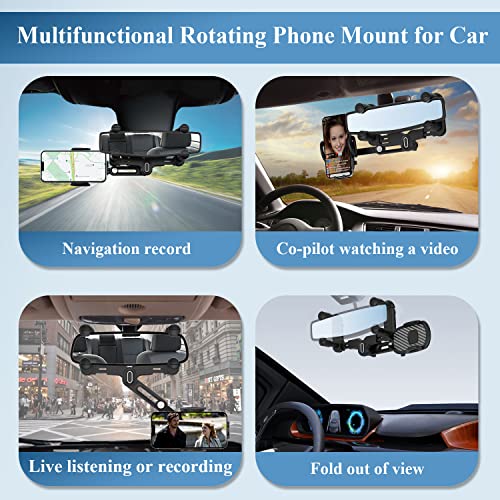 Car Phone Holder for Rearview Mirror, 360 Rotatable and Retractable, Fits 4.0-7.0 Inch Smartphones, Mirror-Black - style: Car Phone Holder for Rearview Mirror