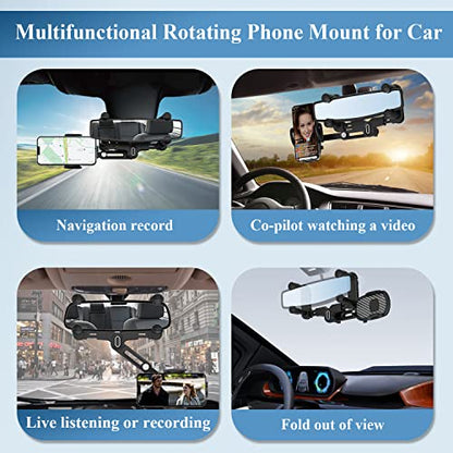 Car Phone Holder for Rearview Mirror, 360 Rotatable and Retractable, Fits 4.0-7.0 Inch Smartphones, Mirror-Black - style: Car Phone Holder for Rearview Mirror