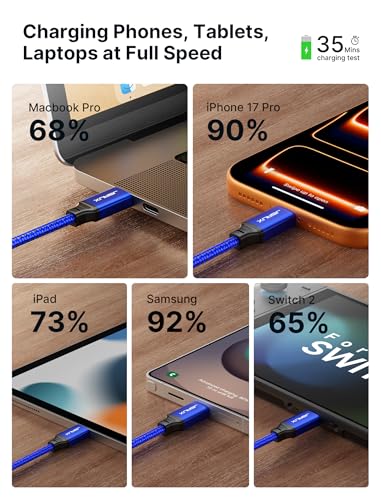 JSAUX 100W USB C to USB C Cable [2-Pack 6.6FT], PD Fast Charging, Blue - color: Blue, size: 6.6ft+6.6ft