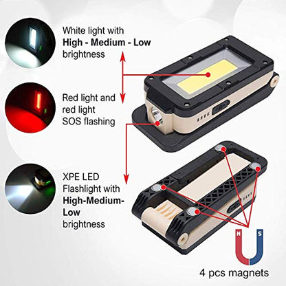 Magnetic LED Portable Working Light Rechargeable LED Work Flashlight Super Brightness 180 Rotatable Folding Snap Working Light for Car Repairing Emergency Camping Mountain Climbing