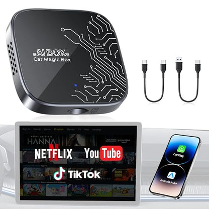4-in-1 Wireless CarPlay Adapter for Streaming Netflix/YouTube/TikTok/TF Card, 2026 Magic Video AI Box & Android Auto Dongle [Dual Band WiFi, Autolink Pro] Plug & Play, Fits for OEM Wired Car Play Car