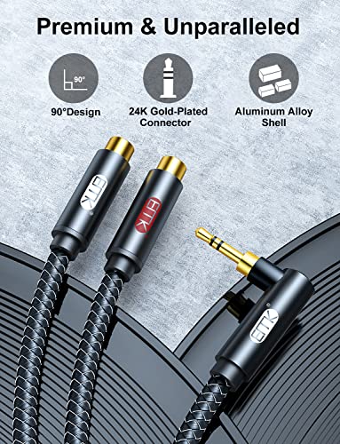 EMK 3.5mm to RCA Stereo Audio Cable - Gold Plated, 90° Aux Male to 2RCA Female, 10ft/3M - Compatible with Smartphones, MP3, Tablets, Speakers, Home Theater - color: 90° 3.5mm Male to 2 RCA Female, size: 10 Ft/3M, style: 3.5mm to 2RCA