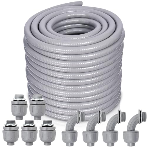 1 Inch 100 FT Non Metallic Liquid-Tight Conduit and Connector Kit - Includes 5 Straight and 4 Angle Fittings for Electrical Wiring - size: 1 Inch 100 Ft