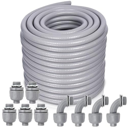 1 Inch 100 FT Non Metallic Liquid-Tight Conduit and Connector Kit - Includes 5 Straight and 4 Angle Fittings for Electrical Wiring - size: 1 Inch 100 Ft