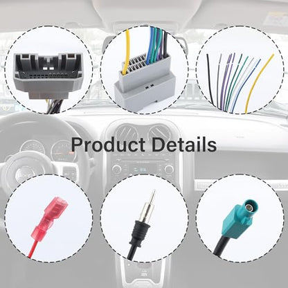 Car Radio Wiring Harness Kit,Stereo Wiring Harness with Antenna Adapter & Butt Connectors,Compatible with Chrysler Jeep Dodge Aftermarket Radio Wire Harness Kit Car Accessories