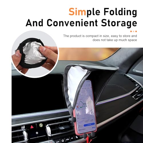 Car Cell Phone Sunshade, Anti-glare & Heat Insulation Shield, Vertical Dashboard Holder Sunshade Cover for Most Phones, Foldable Umbrella Cover for Most Cars Motorcycles (Black)