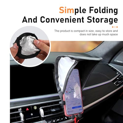 Car Cell Phone Sunshade, Anti-glare & Heat Insulation Shield, Vertical Dashboard Holder Sunshade Cover for Most Phones, Foldable Umbrella Cover for Most Cars Motorcycles (Black)