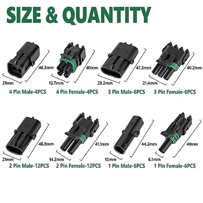 502Pcs 28 Kits Waterproof Automotive Electrical Connectors 1/2/3/4 Male&Female Pin 22-14AWG Wire Harness Spark Plug Connector Terminals Plug Kit Car - size: 28 Kits 22-14AWG 1/2/3/4 Pin