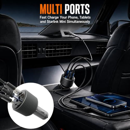 60W Starlink Mini Car Adapter, 24V Step Up Converter, Dual USB & DC Ports