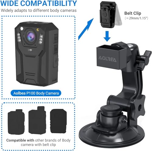 Body Camera Suction Cup Mount with Easy Remove Washable Reuable Magic Sticky Gel Pad for P100 and Widely Compatible with Other Body Camera Perfect for Car Windshield, Window, Glass, Dashboard