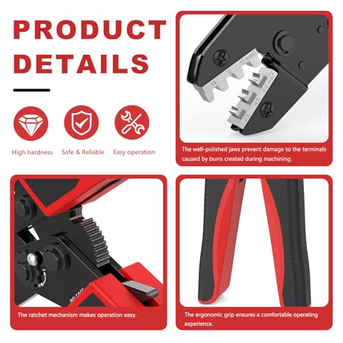 Newdeli Wire Crimping Tool for Solar Connectors - AWG 14 12 10 MC4 Crimping Tool Ratchet Wire Crimper for MC4 Connector Ratcheting Crimping Plier Crimp Tool - style: ND-2546B for solar connectors