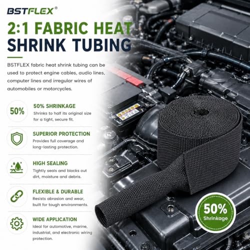1" ID x 20FT 2:1 Heat Shrink Sleeve – Braided Heat Shrinkable Fabric Tubing, Abrasion Protection & Flexibility for Wiring Harness, Cable Sheath, Automotive Wires & Hoses - size: 25mm-1" I.D x 20FT