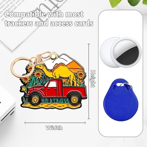 Camel Sunflower Leather Keychain Case Holder,GPS Tacker With Keychain Ring,Red Truck Access Card Scratch-Resistant,Finders Accessories For Pets, Luggage, Wallet, Backpacks - color: Camel Sunflower