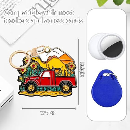 Camel Sunflower Leather Keychain Case Holder,GPS Tacker With Keychain Ring,Red Truck Access Card Scratch-Resistant,Finders Accessories For Pets, Luggage, Wallet, Backpacks - color: Camel Sunflower