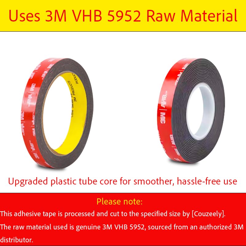 Double Sided Tape Heavy Duty, Waterproof Mounting Foam Tape, 16.5ft Length, 2.36in Width, High Temperature Resistant Adhesive Tape for Car, LED Strip Light, Office Decor, Uses VHB 5952 Raw Material - size: 2.36in x 16.5ft
