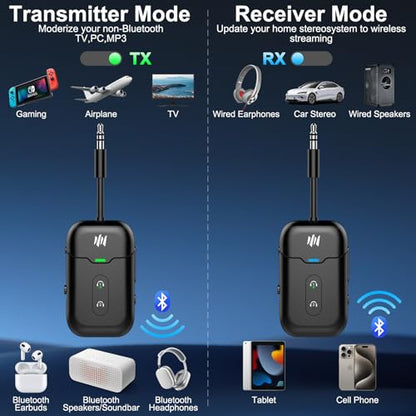 Premium Airplane Bluetooth 5.4 Transmitter Adapter,Supports 2 AirPods/Headphones 2-in-1 Bluetooth Transmitter Receiver with aptX Low Latency,Wireless Adapter for Flight,TV,Gym,Tablets Car Stereo - color: Black