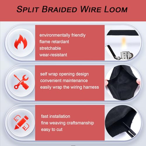 Split Mesh Cord Sleeve Loom Tubing Cable Cover Braided Cable Management Auto Protective Wire Harness Wrap Self Wrapping Woven 3/16"-35ft - size: 3/16"-35ft