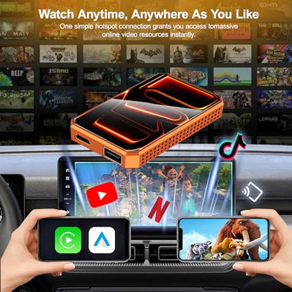 Wireless CarPlay Adapter Plug and Play for OEM Factory Cars, AI Magic Box Built-in Play Store Net-Flix YouTube TikTok & Screen Mirroring, HDMI USB-C Ports for Wireless CarPlay Converter