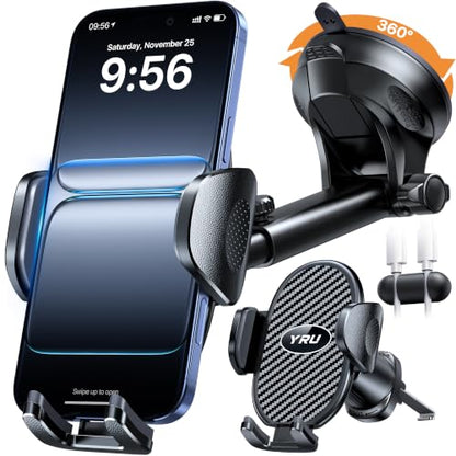 YRU【Upgraded Military-Grade & Safety Cert Universal Car Phone Holder Mount - color: Graphite Black