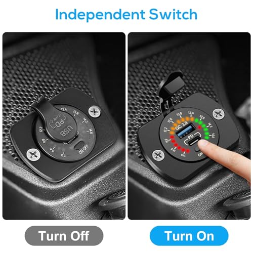 Linkstyle 12V USB Outlet, 30W PD USB C & 18W QC3.0 Ports Car Charger Socket with Color Voltmeter, Switch for RV Boat Truck