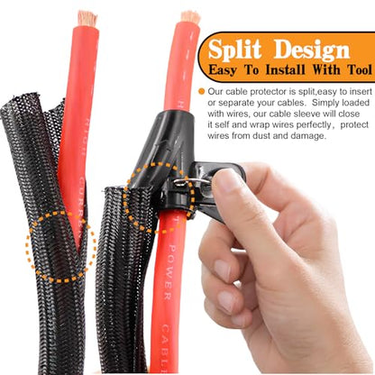 1/0 Gauge Wire CCA Power/Ground Cable 40FT Black/Red with lugs,250A ANL Fuse,1/2 inch Cable Split Sleeving,Self Adhesive Mounts Zip Ties kit - color: W/ Wire Loom kit