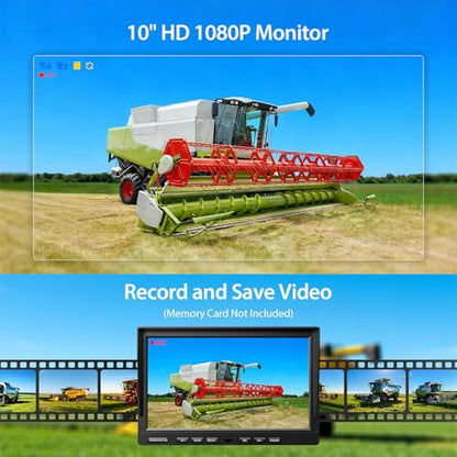 ZEROXCLUB 4 Wired Backup Camera System, 10" 1080P Monitor IP69K Waterproof Vibration-Proof 10G Rear Side View Camera, Quad Split Screen for Tractor, Truck, Trailer, Combine, Heavy Equipment, BH104 - size: 10"-4 Cam