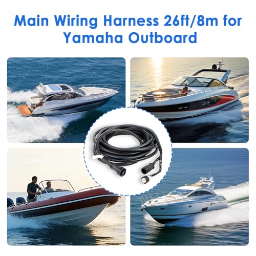 Main Wiring Harness 26ft/8m for Yamaha Outboard Motor 704 Remote Control, 10pin Fits OEM 61A-8258A-00 6K1-8258A-40 - size: 26ft/8m for 704