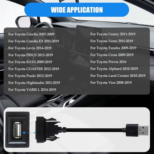 Advanced USB Port Car Charger for Toyota - Male to Female USB Power Socket Adapter, 34x23mm Flush Mount