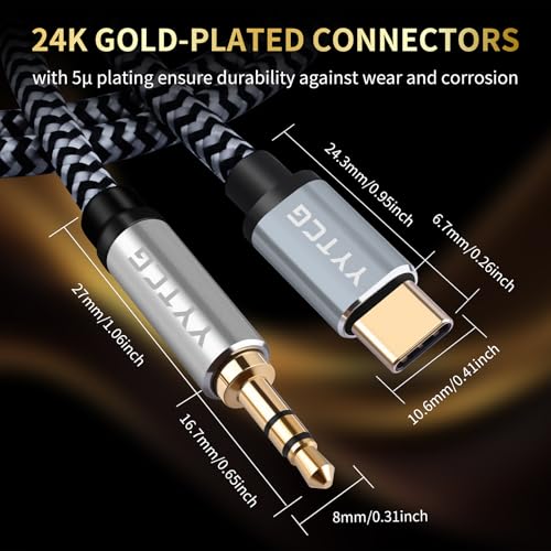 HiFi Aux to USB C, Type C to 3.5mm Audio Adapter Male Cable 5.9ft