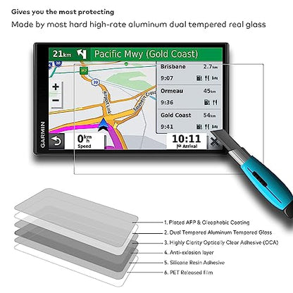 [2-PACK] Tempered Glass Screen Protector for Garmin DriveSmart 61 65 71 76 6.95"/7" Touchscreen Anti Scratch (HD Clear) - color: Drivesmart 61/65/71/76 - 6.95" - HD Clear