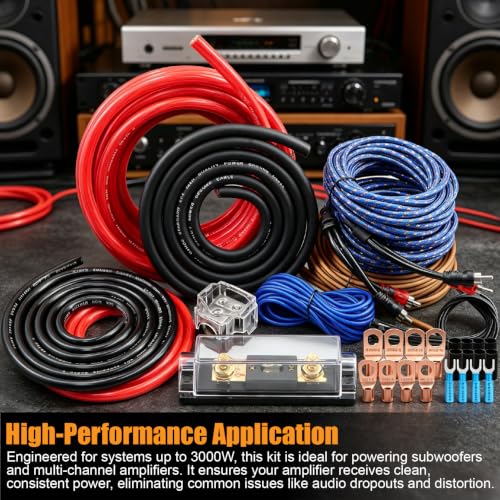 4게이지 트루 듀얼 앰프 배선 키트, 1000W 완벽한 자동차 오디오 앰프 설치 키트, 100A ANL 퓨즈, OFC RCA 케이블, 고성능 스테레오 시스템용 스피커 와이어 및 분배 블록 포함 - color: 트루 듀얼 앰프가 있는 4 게이지