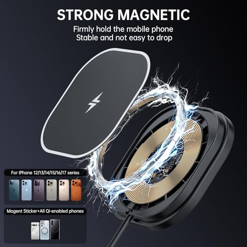 25W Magnetic Wireless Charger for Car, POLMXS Fast Charging pad Ultra-Thin Wireless Phone Charger Mat for Desk & Bedside, Compatible with iPhone 17/16(25W)/15/14/13/12(7.5W) Magsafe(C10)