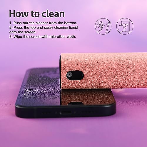 CUIUD Touchscreen Screen Cleaner Kit 2 Pcs, Phone, Tablet and Car Screen Cleaner, Two in One Spray and Microfiber Cloth(2 Pack Pink) - color: 2 Pcs Pink