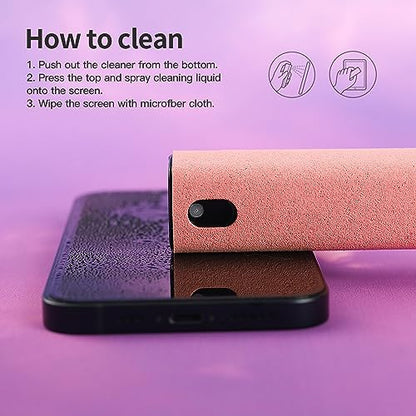 CUIUD Screen Cleaner Kit, Two in One Screen Cleaner Spray and Wipe, Touchscreen Mist Cleaner Spray Bottle for Phone/Laptop/Tablet/TV/Monitor/Car Screens(Pink) - color: Pink