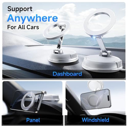 ANDERY Car Phone Holder for Magsafe [78+LBS Strongest Suction & 2400gf Strongest Magnetic] 360° Adjustable Car Phone Mount, Phone Holders for Your Car for iPhone 17-12 Pro Max Air Plus ((White) - color: White