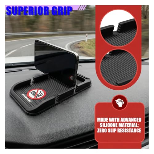Car Dashboard Cell Phone Holder, Anti-Slip Double-Groove Car Dash Sticky Mat with Number Plate, Multifunctional Auto Interior Gripping Gel Pad Organizer for Navigation, Keys(No Smoking) - size: No Smoking