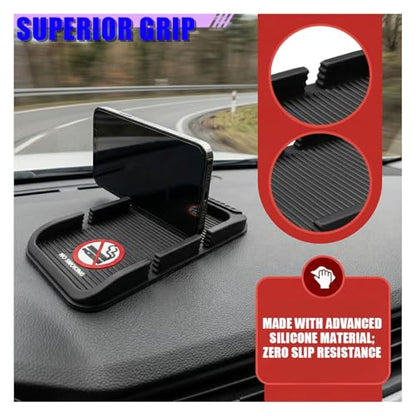 Car Dashboard Cell Phone Holder, Anti-Slip Double-Groove Car Dash Sticky Mat with Number Plate, Multifunctional Auto Interior Gripping Gel Pad Organizer for Navigation, Keys(No Smoking) - size: No Smoking